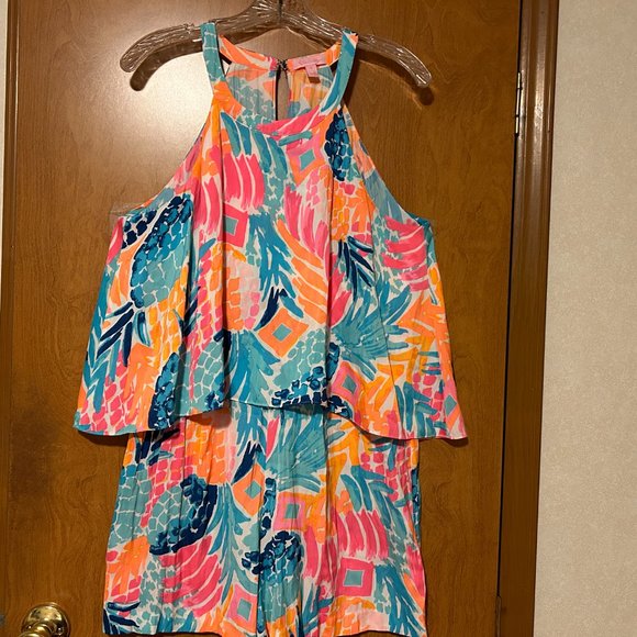 LILLY PULITZER Sz 12 Edona Romper Shorts Goombay Smashed Multi-Color Pineapple - Picture 1 of 11